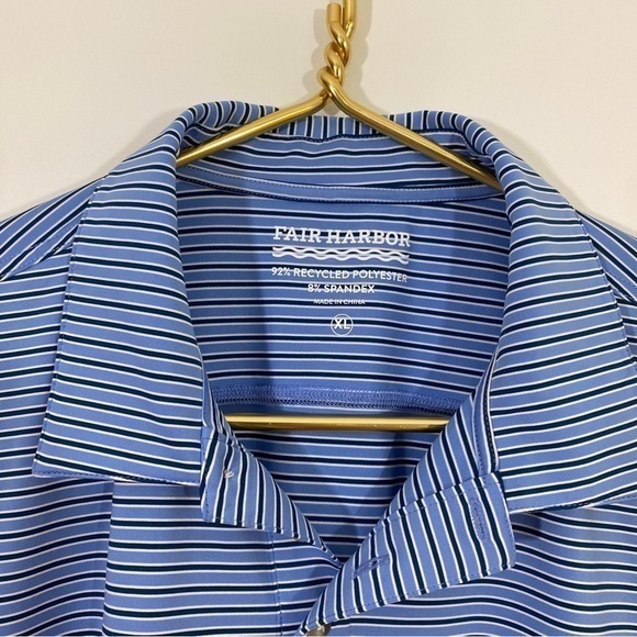 Fair‎ Harbor Mens XL Blue Striped Polo Shirt Performance Fabric Golf Casual - Picture 4 of 9